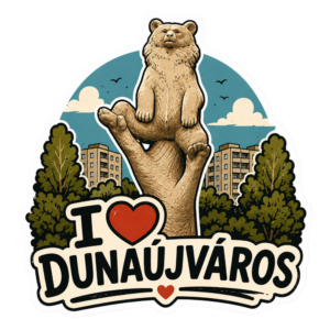 I ❤ Dunaújváros - maci szobor matrica (2 méret)